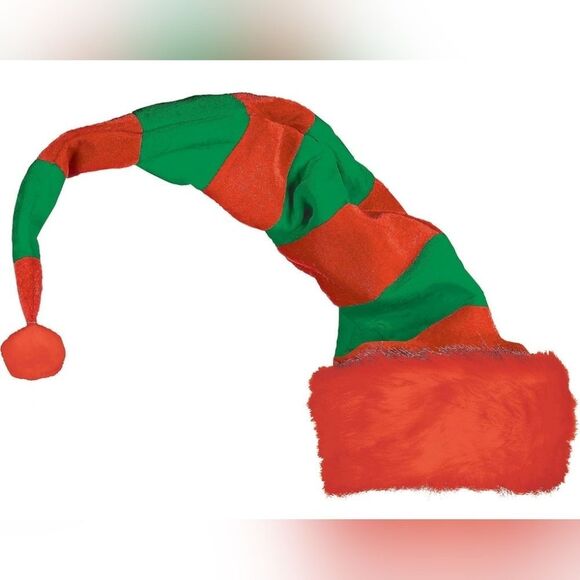 🔹️NWT Red & Green Striped Adjustable Wired Extra Long Elf Hat One Size - Picture 9 of 9